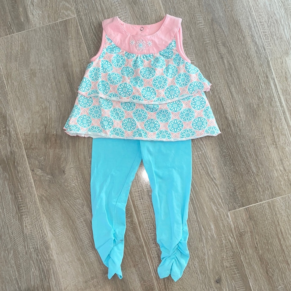 Vitamin Kids 18 month Top and Pants Set Pink Turquoise